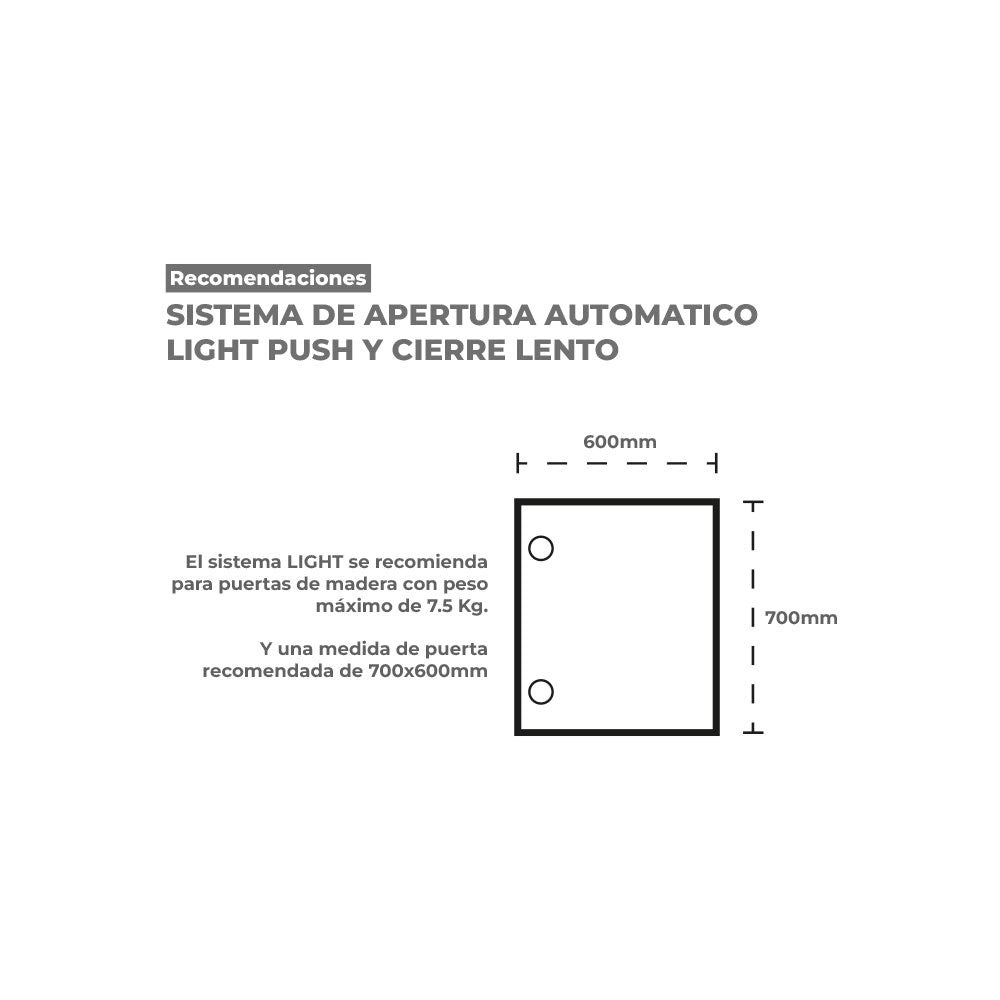 Sistema de apertura para puerta de cocina light push y cierre lento