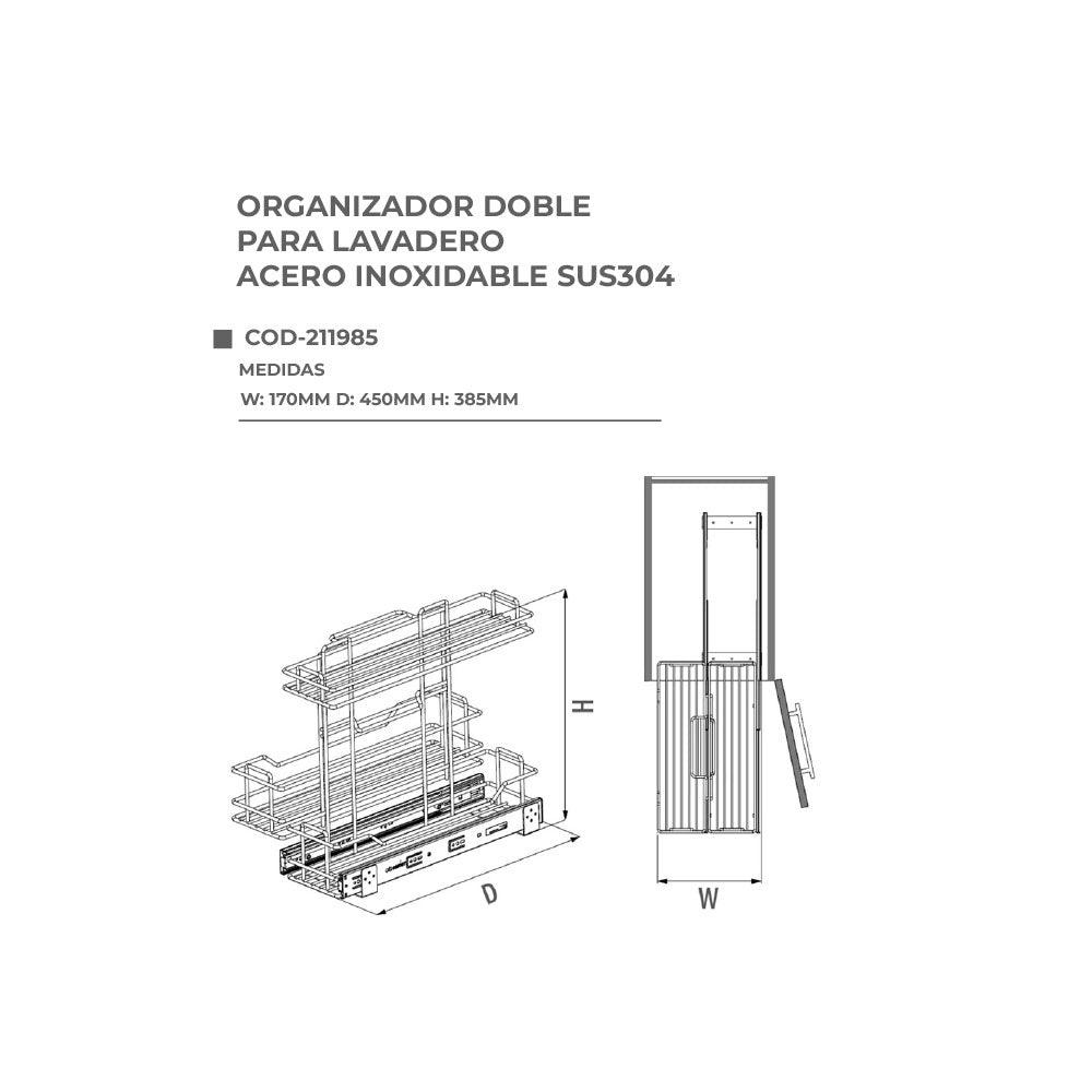 Organizador doble para lavadero acero inoxidable sus304