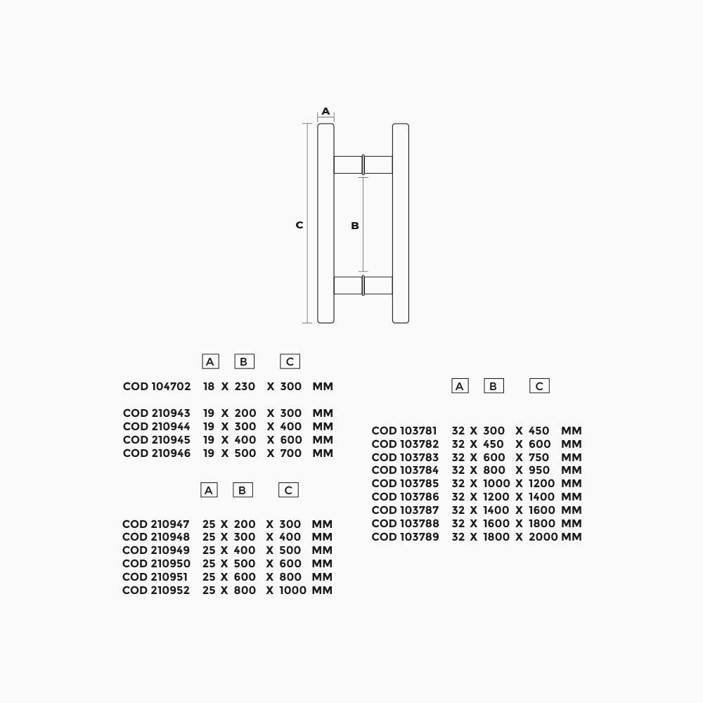 Manillon mod. Eiros ss304 para puerta de vidrio