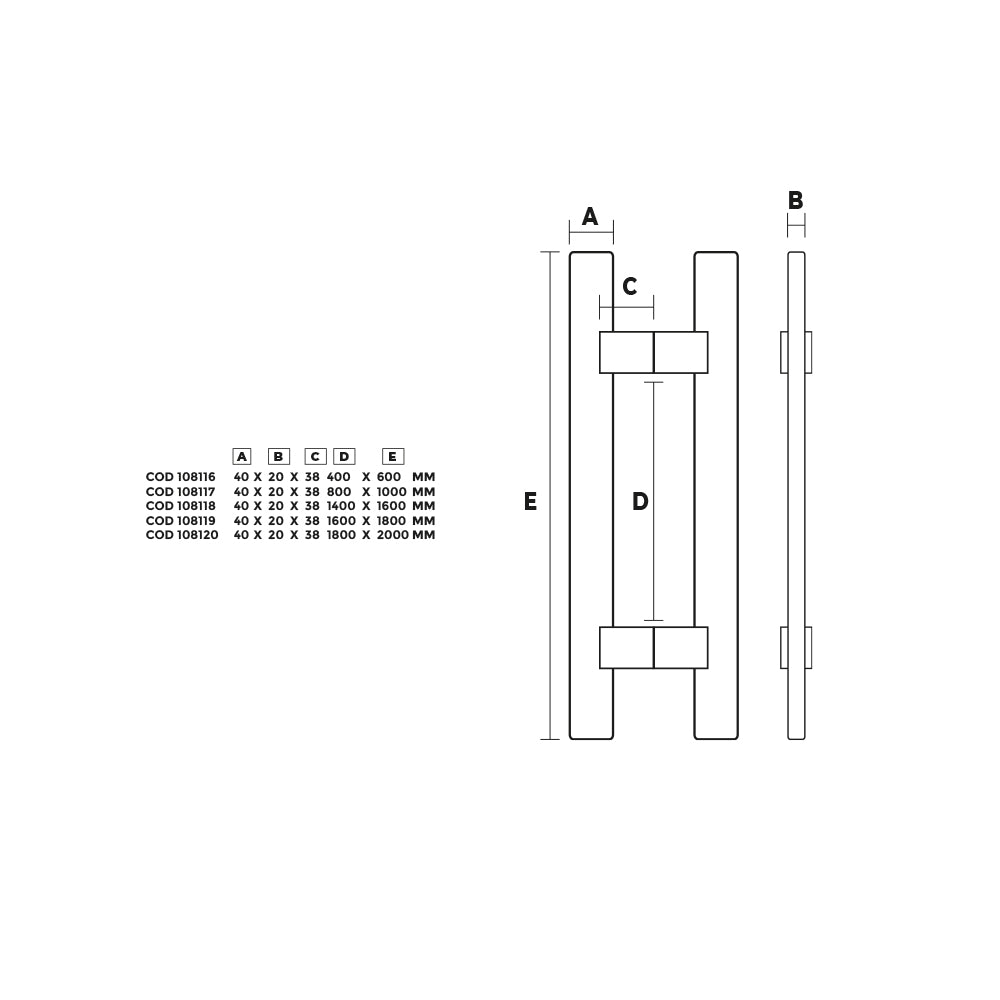 Manillon mod. Gero ss304 black mate p/pta de vidrio